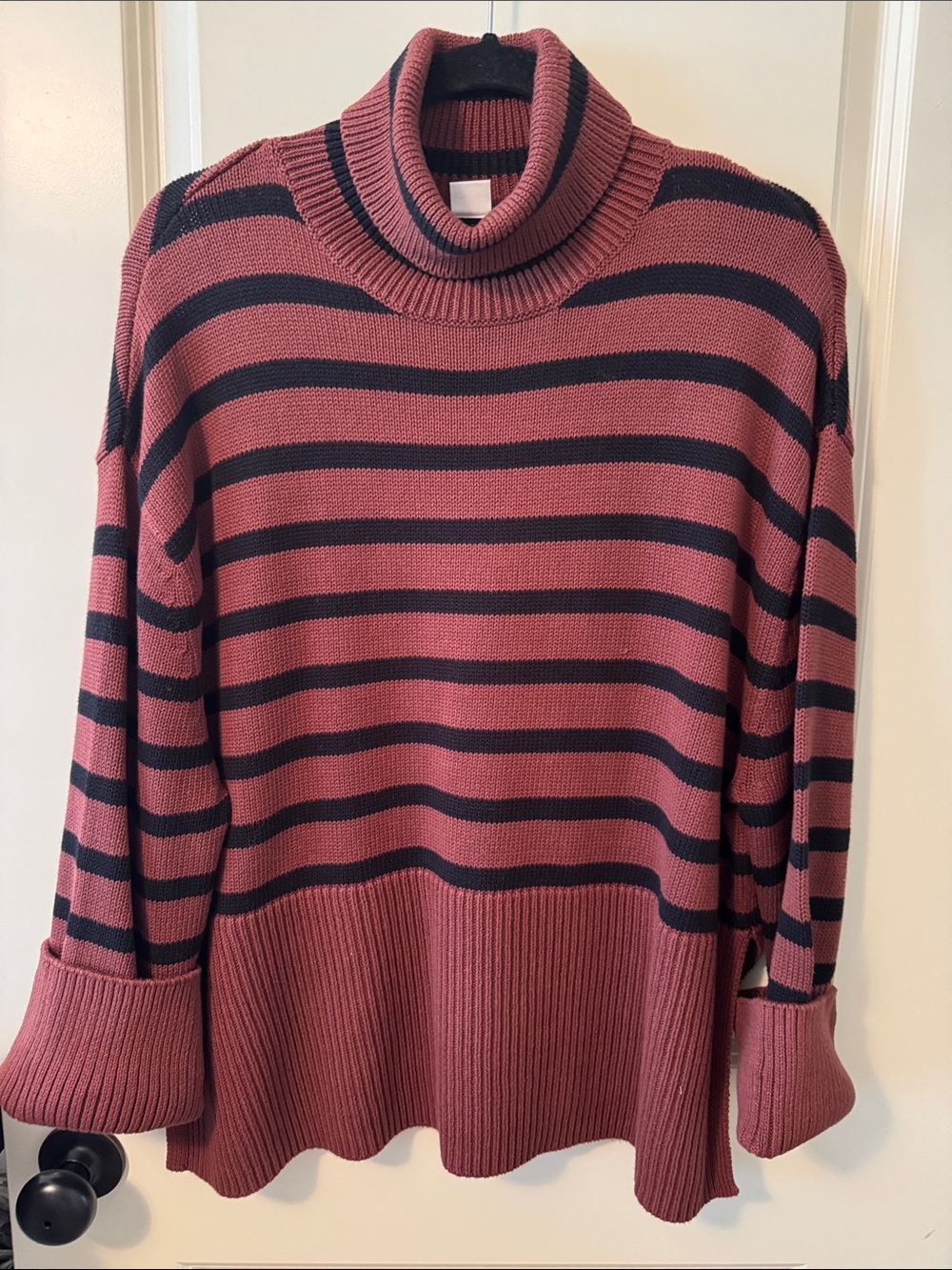 GAP Striped Turtleneck Sweater in Rose and Black